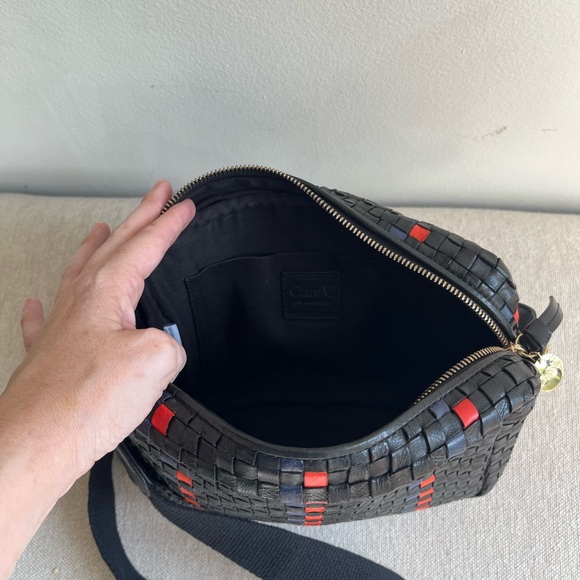 CLARE V Woven Leather Striped Marisol Crossbody Bag - Picture 11 of 11